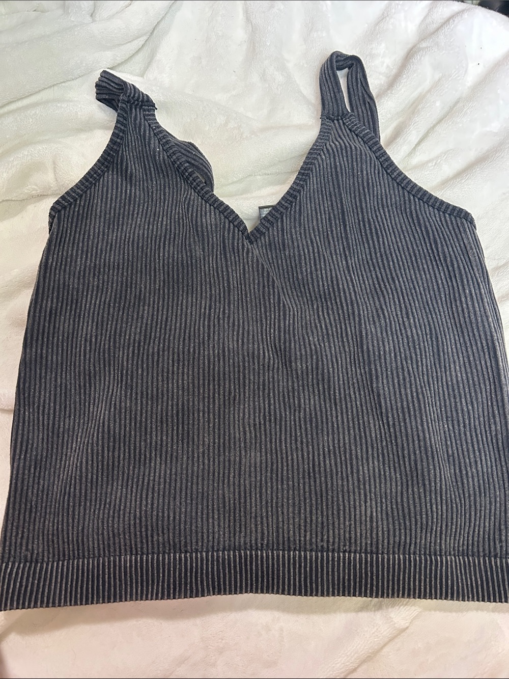 Delicious Ribbed V-Neck Tank Top - Charcoal